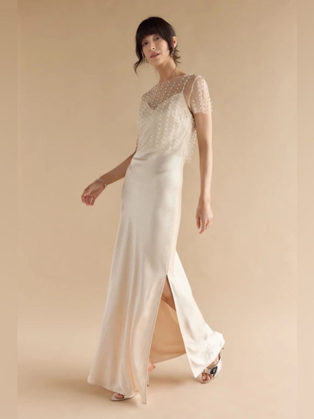 Jaiden Pearl Sheer Overlay Satin Dress